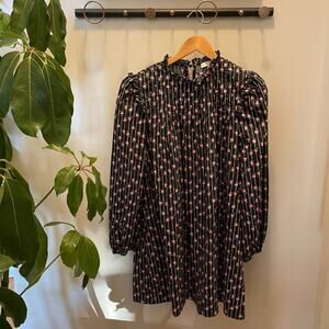 WAYF Small Babydoll Shift Dress | Black Pink Floral, Pintuck, 100% Cotton, EUC